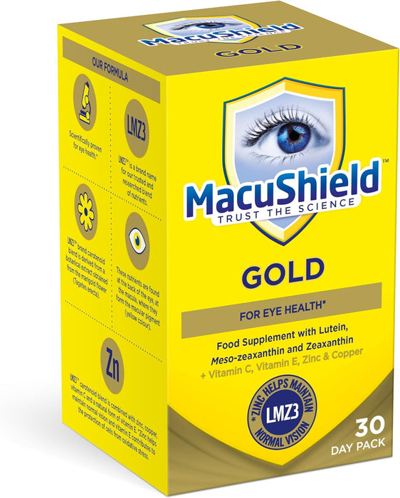 Gold – 30 Day Pack, Eye Health Food Supplement Containing Lutein, Zeaxanthin and Meso-Zeaxanthin, and Zinc Which Supports Normal Vision