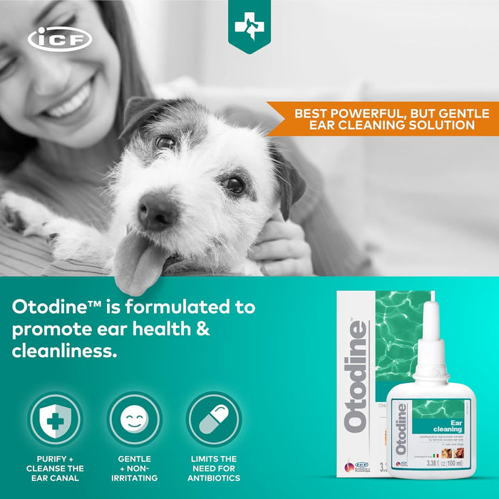 Otodine | Cat & Dog Ear Cleaner Solution | Dog Ear Drops to Stop Wax Build Up, Head Shaking, Discomfort, Ear Odour & Scratching | 100Ml