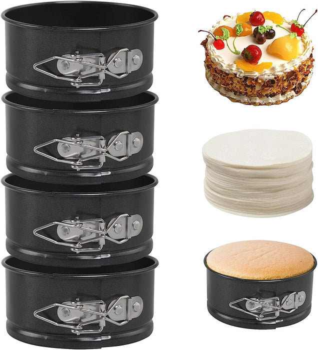 4 Pieces Cake Tins for Baking, 4 Inch Mini Springform Cake Tin Set, Small Cheesecake Tins, Cake Pan round with Removable Bottom Non-Stick Coating for Pie, Cheesecake, Pizzas, Quiches