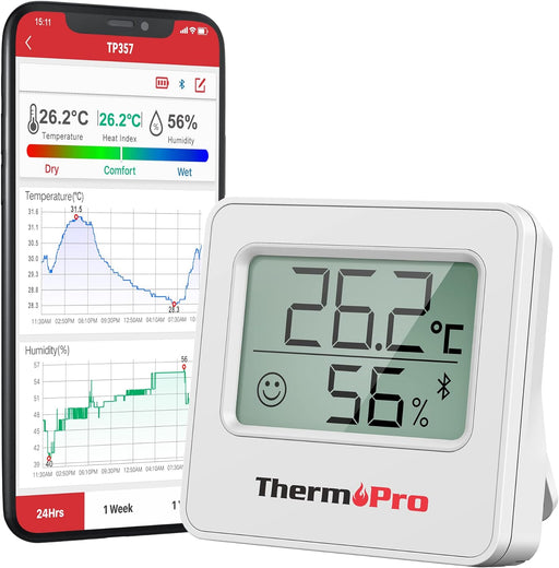 TP357 Bluetooth Hygrometer Mini Room Thermometer Indoor with Alerts, Humidity Meter and Temperature Monitor with Smart App and Data Recording with Humidity Sensor for Baby Room Office