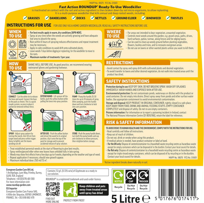 Fast Action Weedkiller Pump 'N Go Ready to Use Spray, 5 Litre