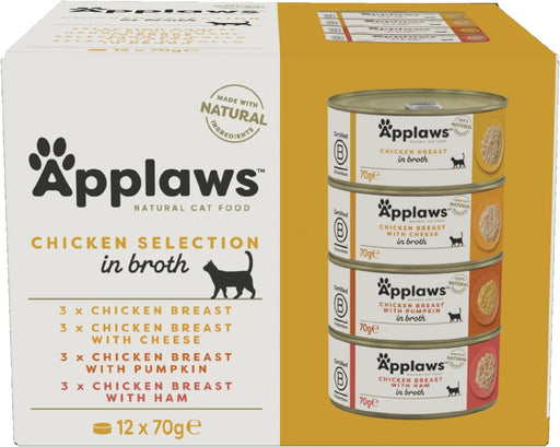 Natural Wet Cat Food Tin, Chicken Multipack Selection in Broth 70G (Pack of 12 X 70G Tins)