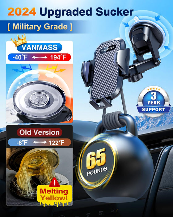 BEST Car Phone Holder【65Lbs Strongest & Safest Suction】 Upgraded Military-Grade Universal Mobile Van Mount Safety Certs Windscreen Dashboard Vent Cradle for Iphone 15 Pro Max 14 13 12 Samsung