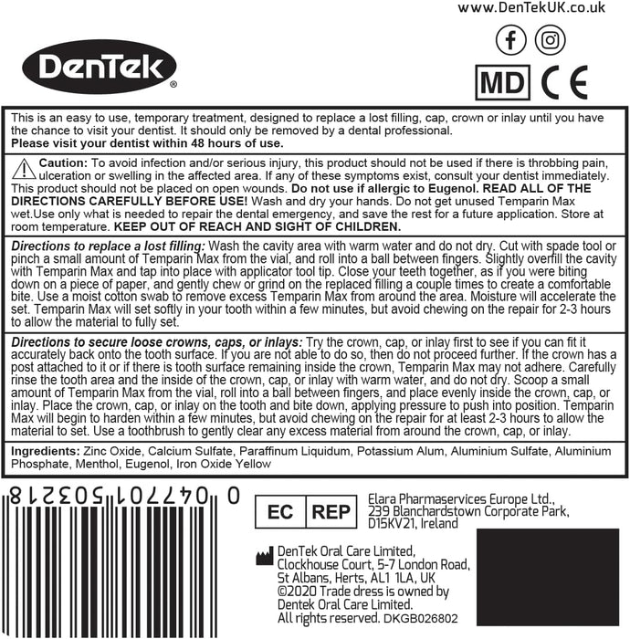 Temparin Max Home Dental Repair Kit Twin Pack for Repairing Lost Fillings and Loose Caps, Crowns or Inlays - 24+ Repairs