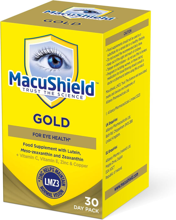 Gold – 30 Day Pack, Eye Health Food Supplement Containing Lutein, Zeaxanthin and Meso-Zeaxanthin, and Zinc Which Supports Normal Vision