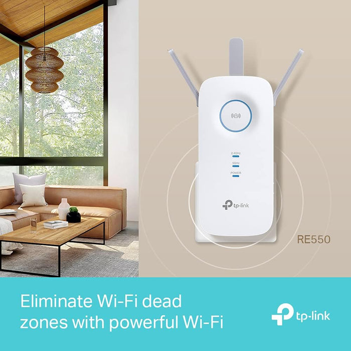 Mesh Wifi Range Extender, Ultraxtend Wifi Booster, AC1900 Mbps Wifi Internet Repeater with Gigabit Port, Intelligent Signal Light, Power Schedule, Tether APP, Easy Setup, UK Plug (RE550) White