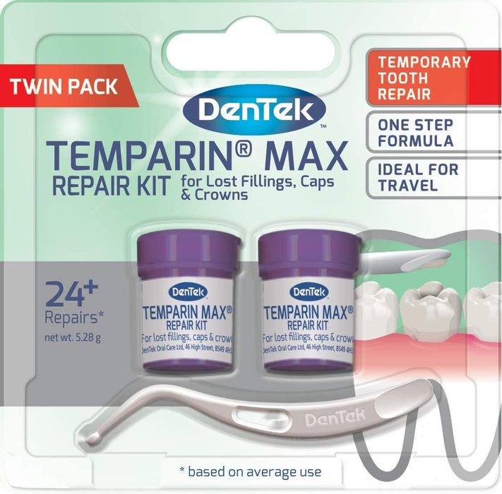 Temparin Max Home Dental Repair Kit Twin Pack for Repairing Lost Fillings and Loose Caps, Crowns or Inlays - 24+ Repairs