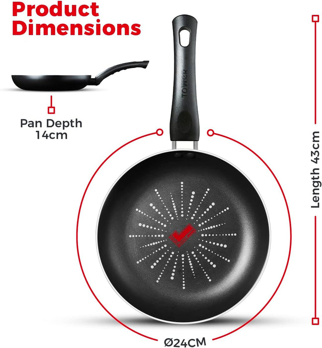 T700300 Smartstart Classic 24Cm Aluminium Frying Pan with Easy Clean Aeroglide Non-Stick, Oven Safe, Long Lasting, PFOA Free, Black