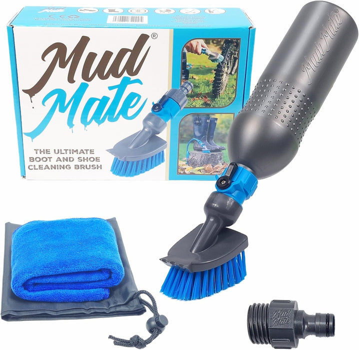 Multi-Use Boot Cleaner Brush & Scraper - for Muddy Boots & Shoes - with Hose Connector & Portable Bottle - Clean Football Boots, Wellies, Walking Boots, Pushchair & Bike Wheels & Much More