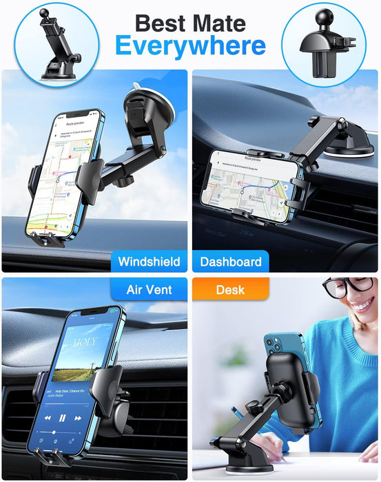 BEST Car Phone Holder【65Lbs Strongest & Safest Suction】 Upgraded Military-Grade Universal Mobile Van Mount Safety Certs Windscreen Dashboard Vent Cradle for Iphone 15 Pro Max 14 13 12 Samsung