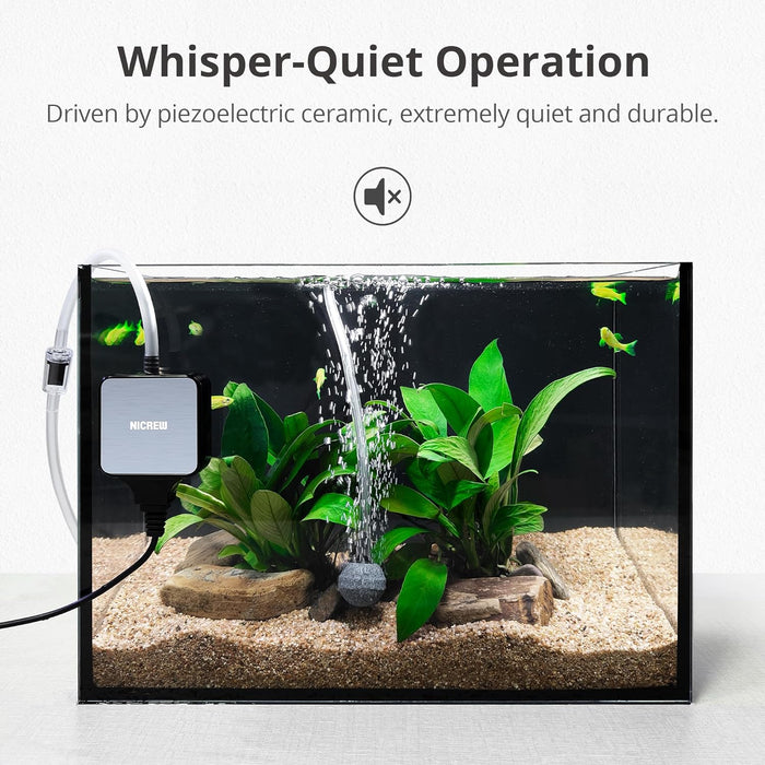 Nano Silent Aquarium Air Pump, Ultra Quiet Air Aerator Pump with Single Outlet, Oxygen Pump for 10-40L Fish Tanks, Accessories Included