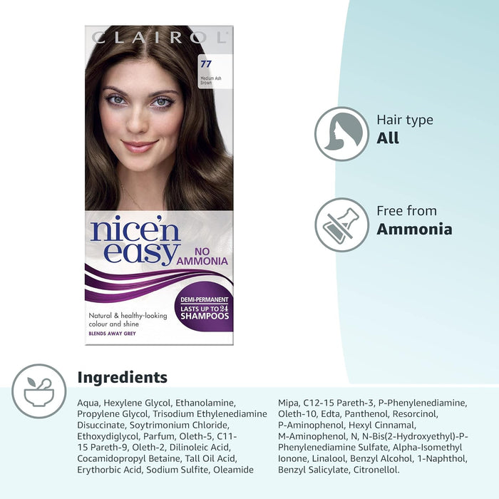 Nice'N Easy No Ammonia Hair Dye, 77 Medium Ash Brown