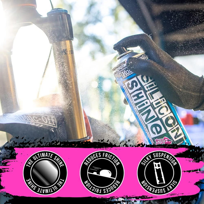 Muc-Off Silicone Shine, 500ml - Advanced Bike Polish for Bike Cleaning and Maintenance - Protective Silicone Spray for MTB/Road/Gravel Bikes