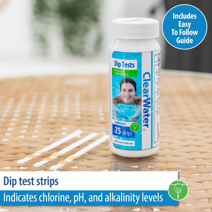 Hot Tub, Pool and Spa Test Strips X 25 - 3 in 1 - Measures Chlorine, PH and Total Alkalinity