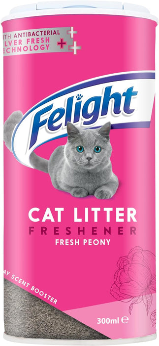 Felight Antibacterial Cat Litter Freshener Powder, Floral Peony Scent - Effective Odour Control, Longer Lasting Freshness, Made in the UK (300Ml)