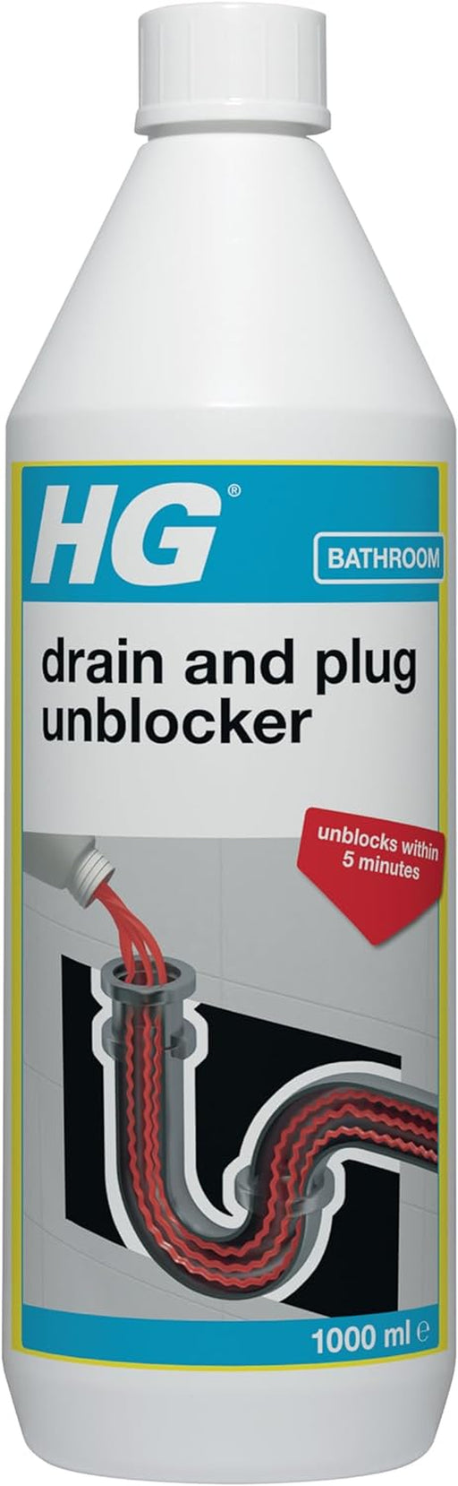 Drain and Plug Unblocker, 2 Uses in 1 Bottle, Effectively Removes Blockages, Liquid Cleaner for Blocked Drain Pipes in Sinks or Shower Traps (1000Ml)