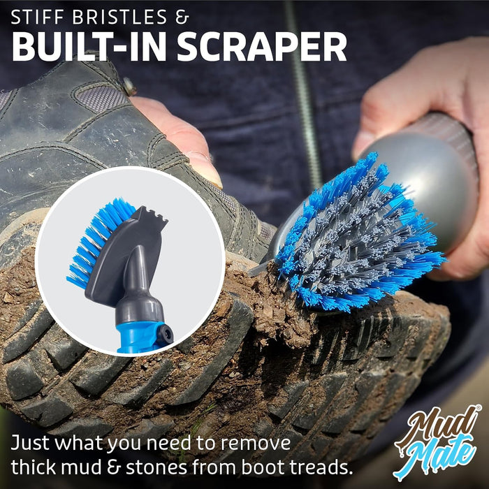 Multi-Use Boot Cleaner Brush & Scraper - for Muddy Boots & Shoes - with Hose Connector & Portable Bottle - Clean Football Boots, Wellies, Walking Boots, Pushchair & Bike Wheels & Much More