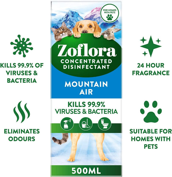 Mountain Air Concentrated Multipurpose Disinfectant Liquid, Antibacterial Multi-Surface Cleaner, Pet-Friendly, Kills 99,9% of Bacteria & Viruses, 1 X 500Ml