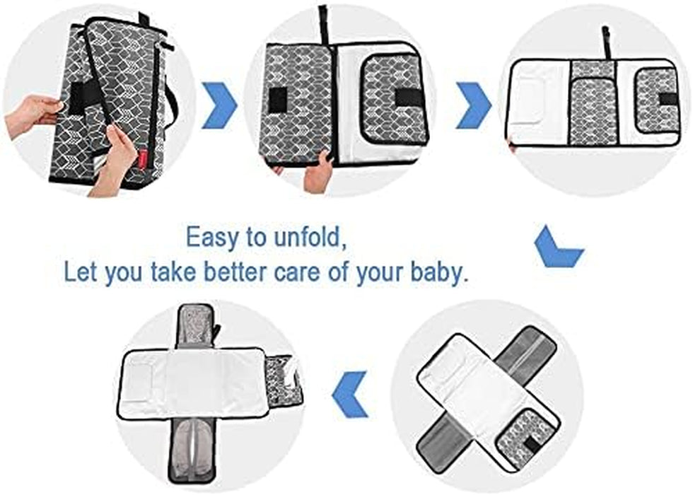 Portable Nappy Changing Mat Travel Baby Change Mat with Wipe-Pocket and Head Cushion, Grey